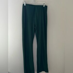 ZARA Trafaluc flair bottom green pants pull on elastic waist side slits Sz L